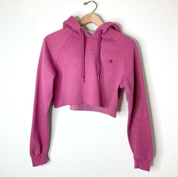 Champion Reverse Weave Sweatshirt Cropped Hoodie Sweater Raw Hem Purple Large - Picture 2 of 12
